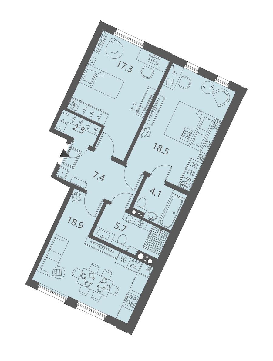 2-комнатная квартира 74.2 м², 2/10 эт., ЖК «DOMINO Premium»